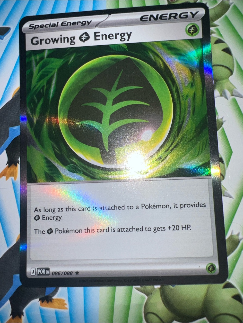 Pokemon Growing Energy Holo — Green & Black Artwork